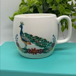 OPALHOUSE Colorful Peacock Coffee Tea Mug Cup STUNNER on Inside Stoneware 16 Oz